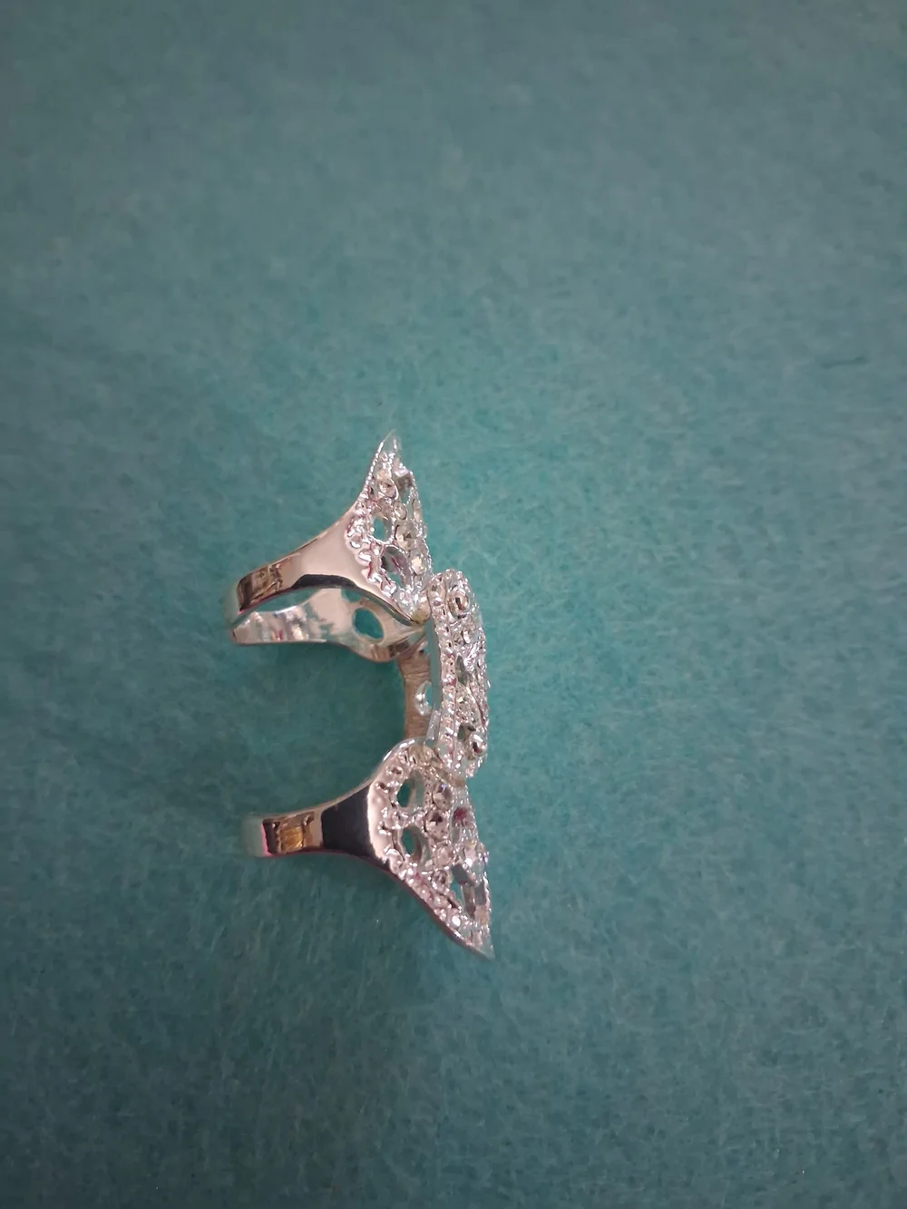 Sterling Silver Filigree Crystal Cocktail Ring - Silver